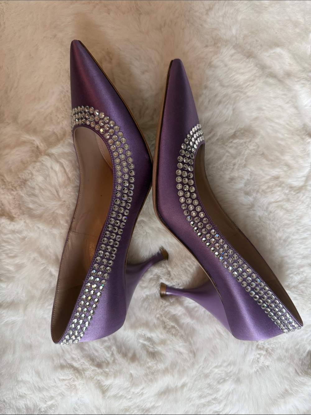 Miu Miu Purple Satin Crystal-Embellished Pointed Pumps - Picture 4 of 6